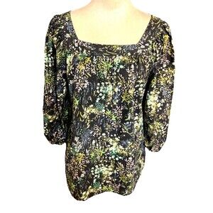 Lauren Conrad  Size L Whimsical Peasant Boho Floral Print Square Neck Blouse